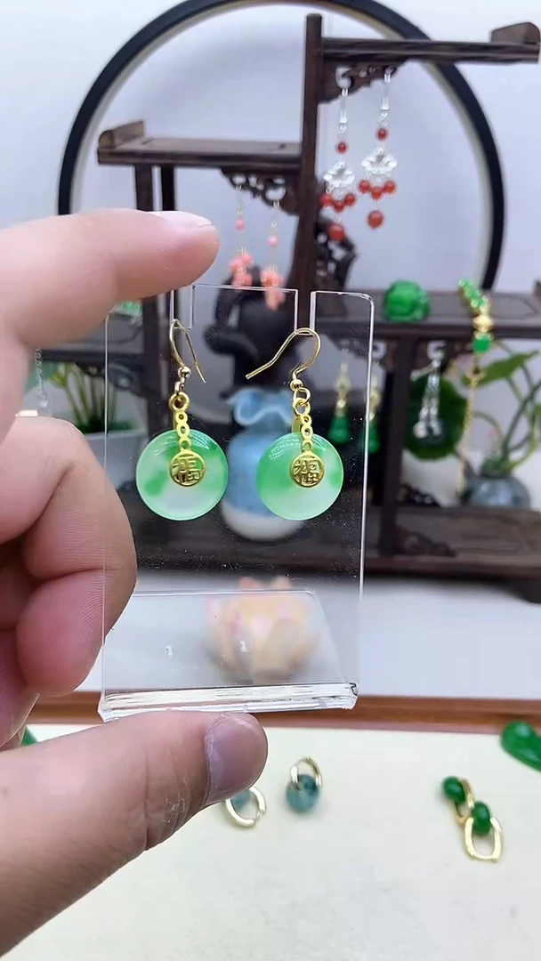 翡翠14K金镶嵌耳饰60号