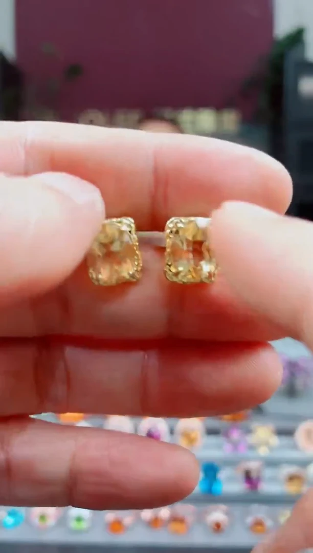 银S925镶嵌耳饰黄晶黄晶耳钉