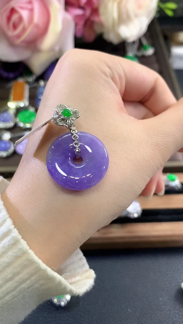 吊坠(不含链)18K金镶嵌翡翠c12  紫货有色差