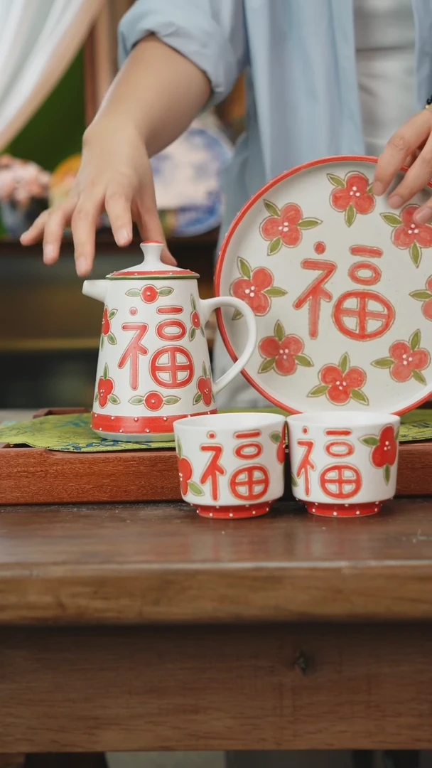 摆件景德镇釉下手绘陶瓷茶具，咖啡杯