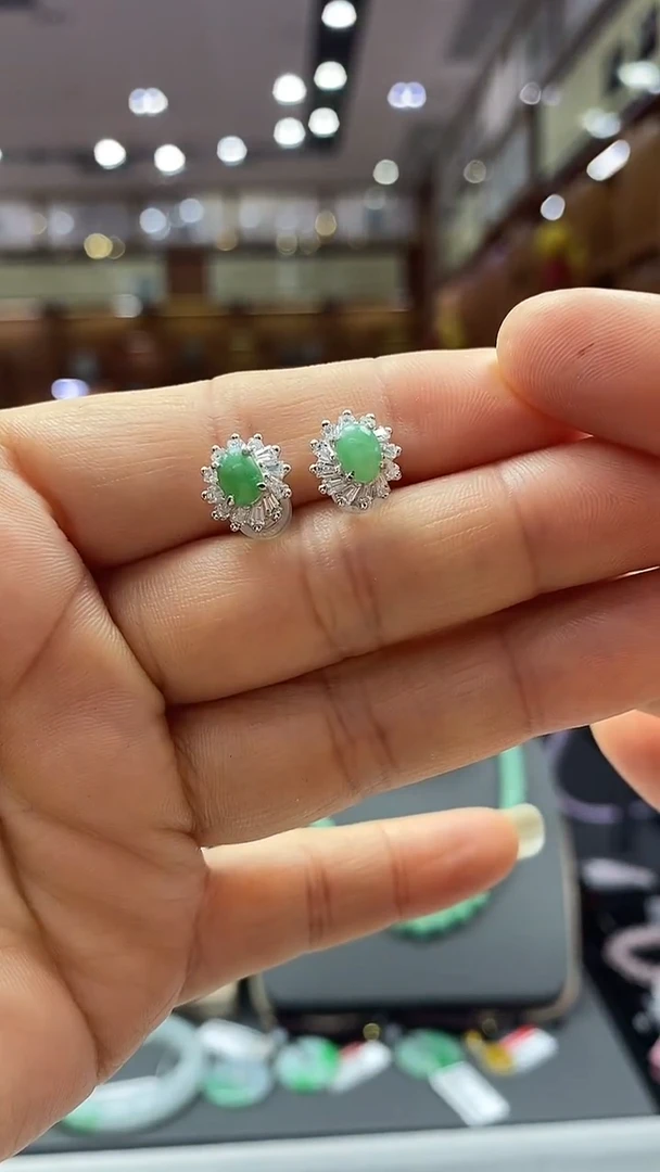 银S925镶嵌翡翠耳饰耳饰