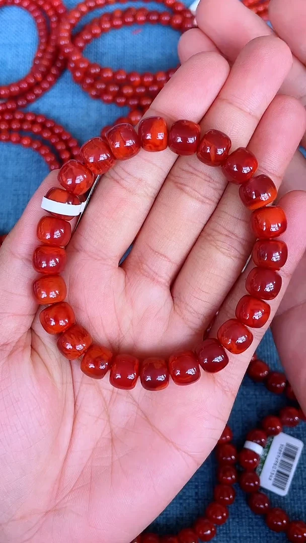 未镶嵌手串南红玛瑙A15牛血底色带火焰9mm＋