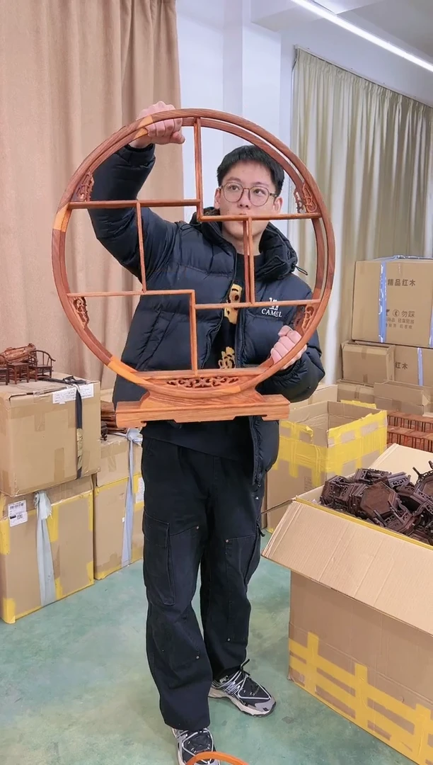 【闪购商品】刺猬紫檀（非洲黄花梨）66公分整圆博古架一个