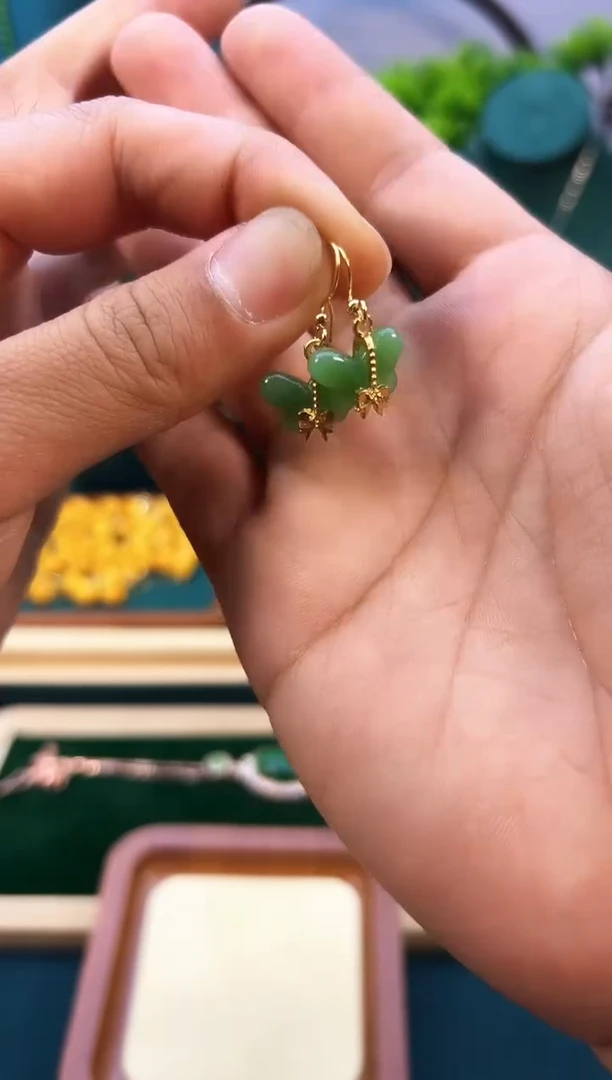 和田玉14K金镶嵌耳饰E39