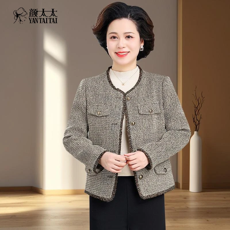 颜太太服饰小个子妈妈时尚小香风外套短款2025新款气质显瘦秋装WB