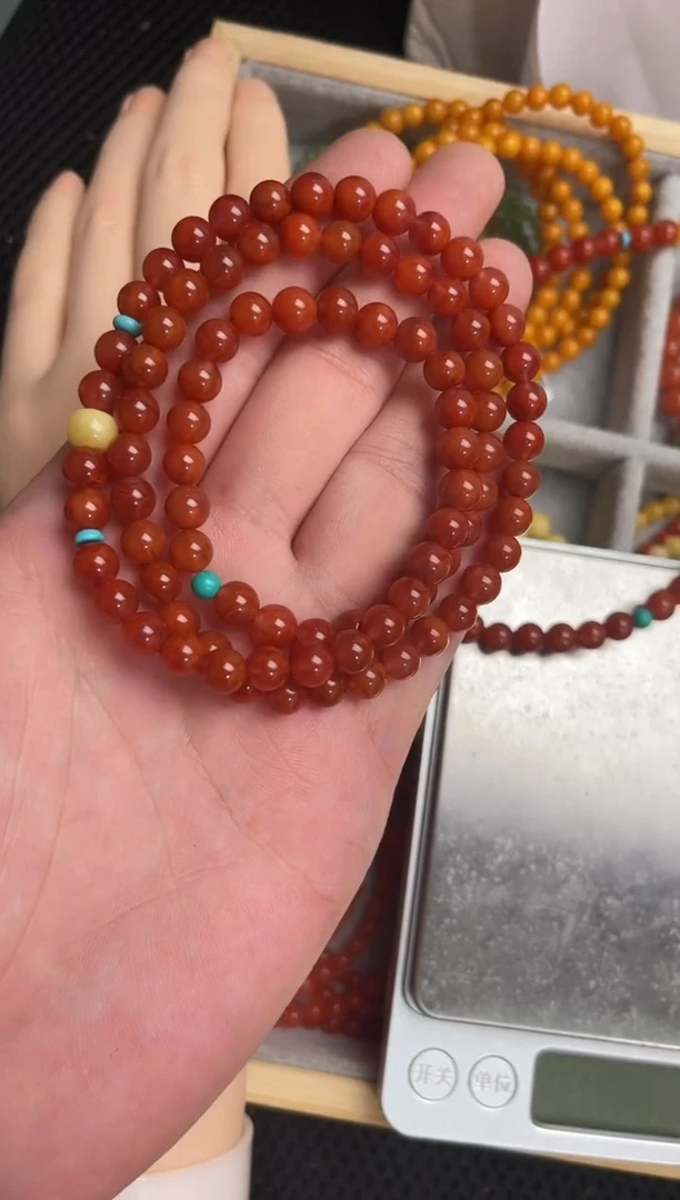 手串未镶嵌南红玛瑙火焰红三圈手串QF-C58（多样性发一）