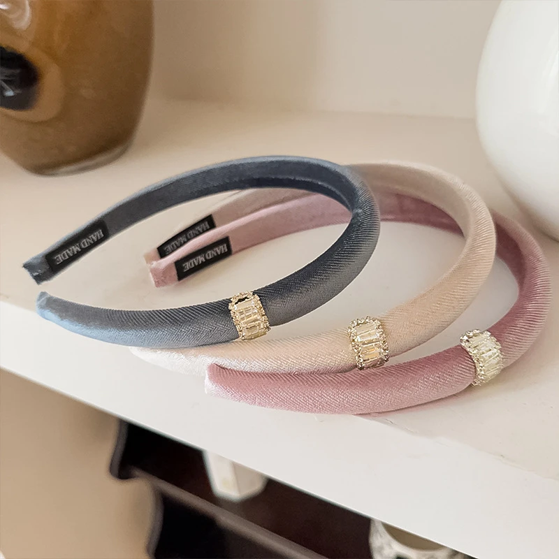 秋冬丝绒水钻发箍细款女2025新款高级感洋气时尚头箍日常发卡头饰