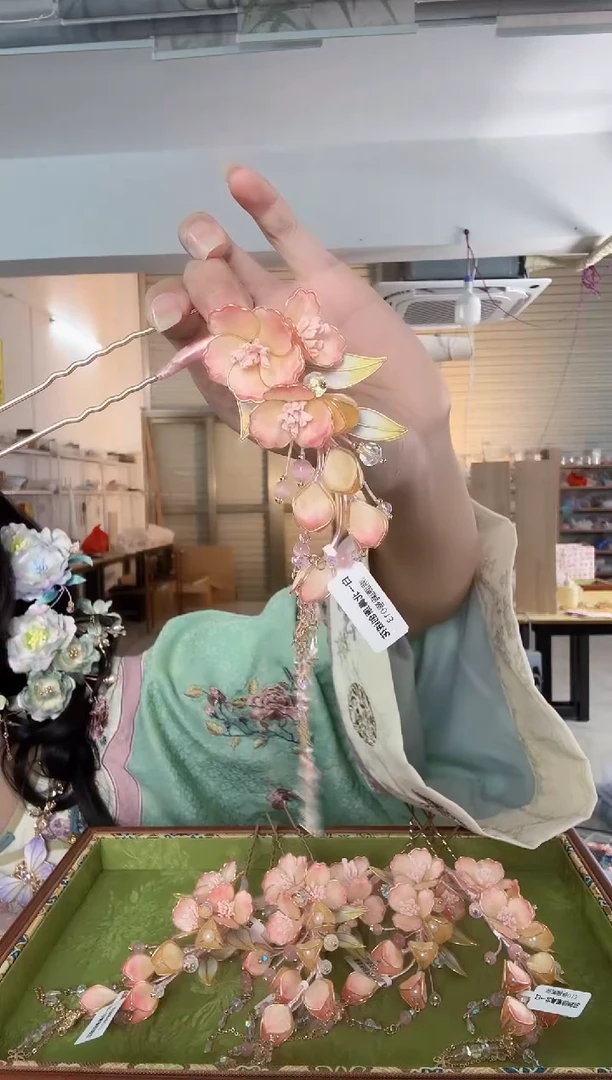 无铜合金378非遗绒花u钗