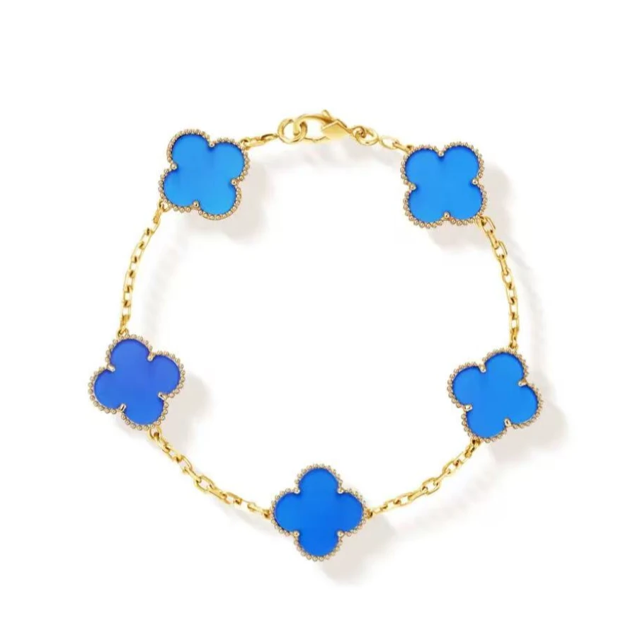 粗款五花手链 蓝玛瑙 18K金镶嵌15mm k黄 k玫红色 经典优雅百搭