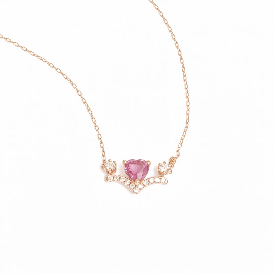 爱神加冕·18K玫瑰金项链天然钻石粉红蓝宝石小众轻奢礼物高级