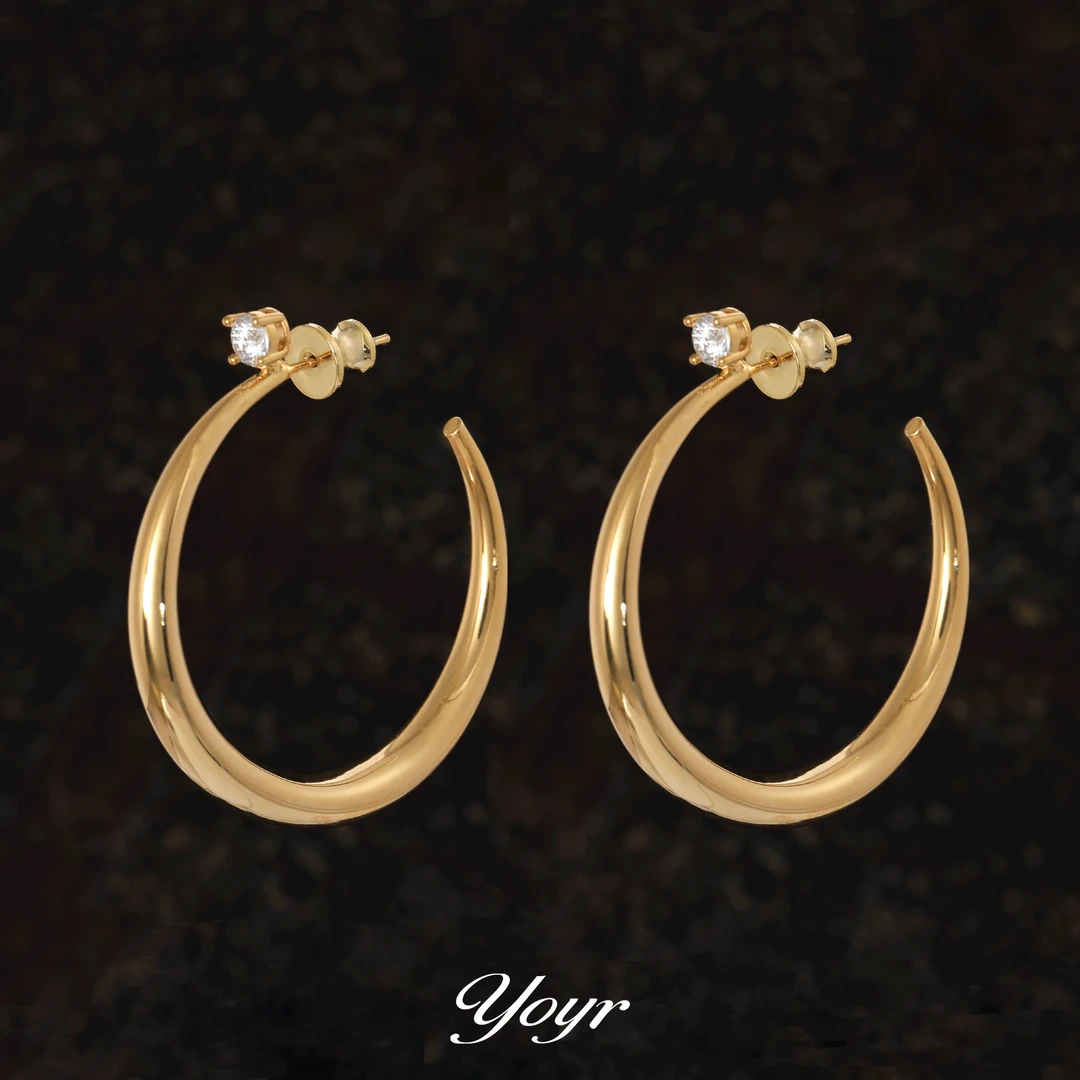 YOYR 黄铜耳饰 轻奢锆钻C形大耳圈高级感素圈简约大耳环