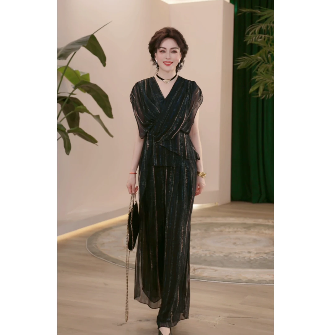 2025新款夏季妈妈装薄款时尚套装气质衬衣女装洋气减龄T恤两件套