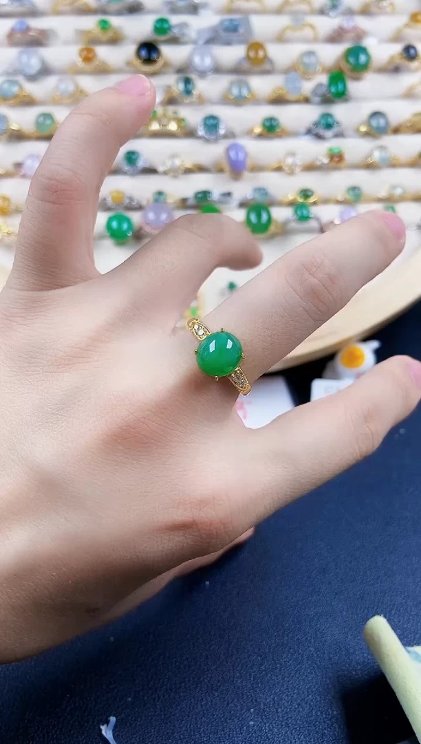 翡翠戒指银S925镶嵌45689