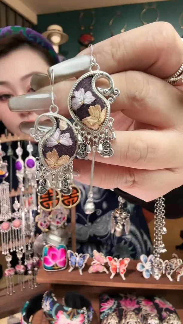 刺绣纯手工民族风刺绣耳环