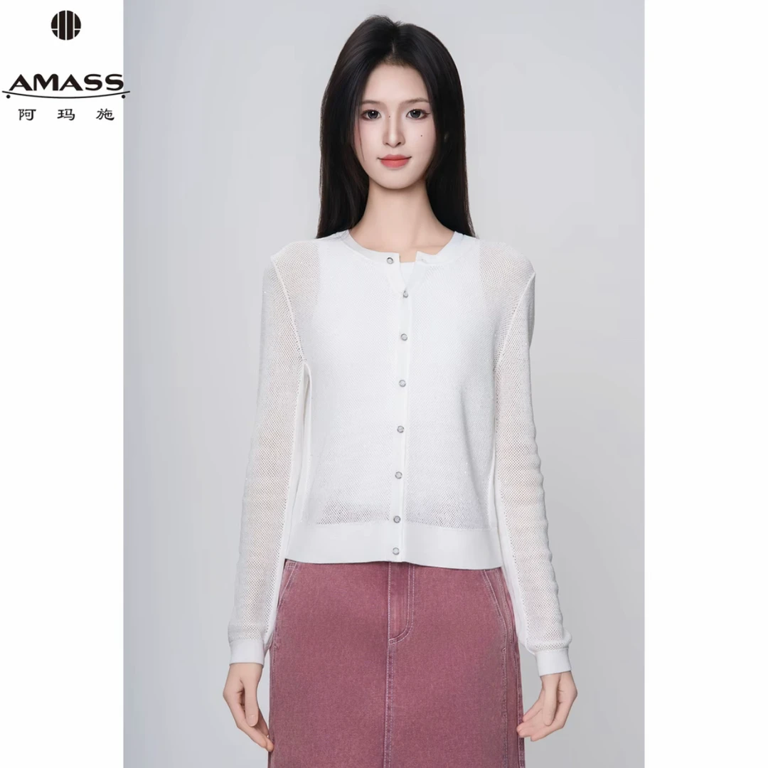 AMASS/阿玛施时尚优雅亮片设计小香风圆领针织开衫548003-1T666