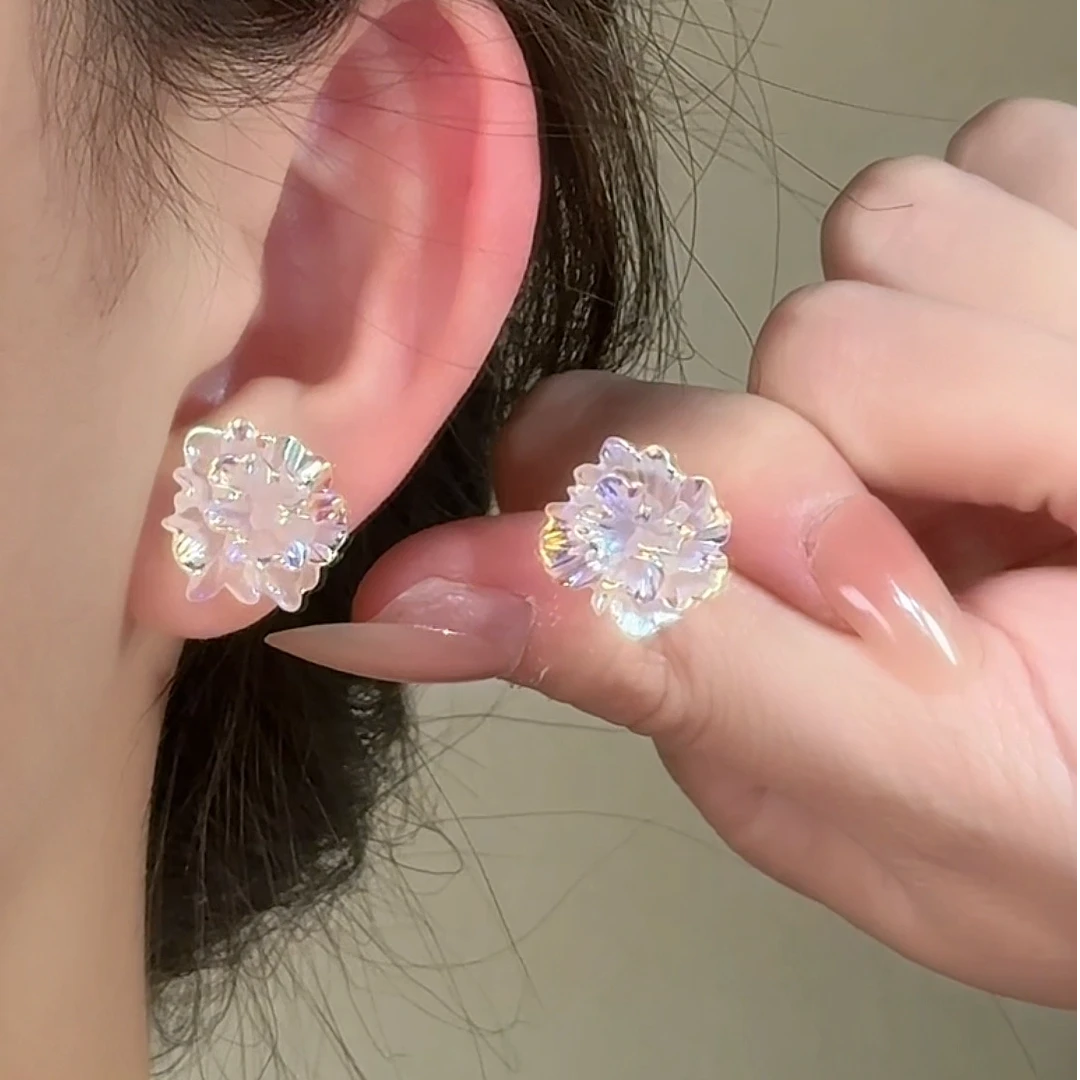【如梦】仙气透明感花瓣不规则森系甜美耳钉ES339