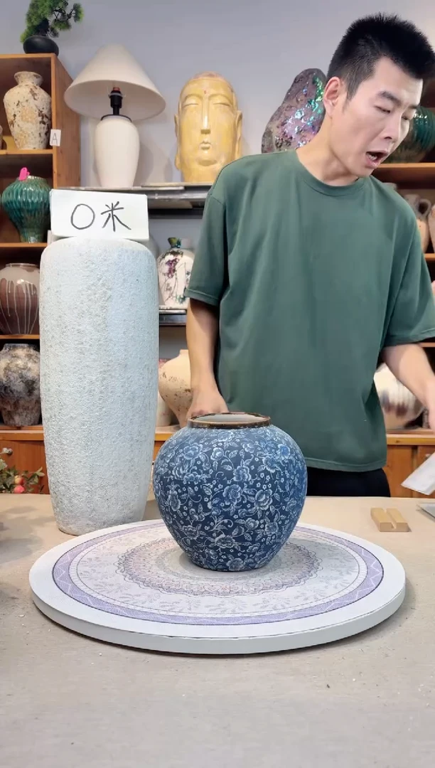 瓶陶瓷花瓶  芙蓉青花  小号 微瑕
