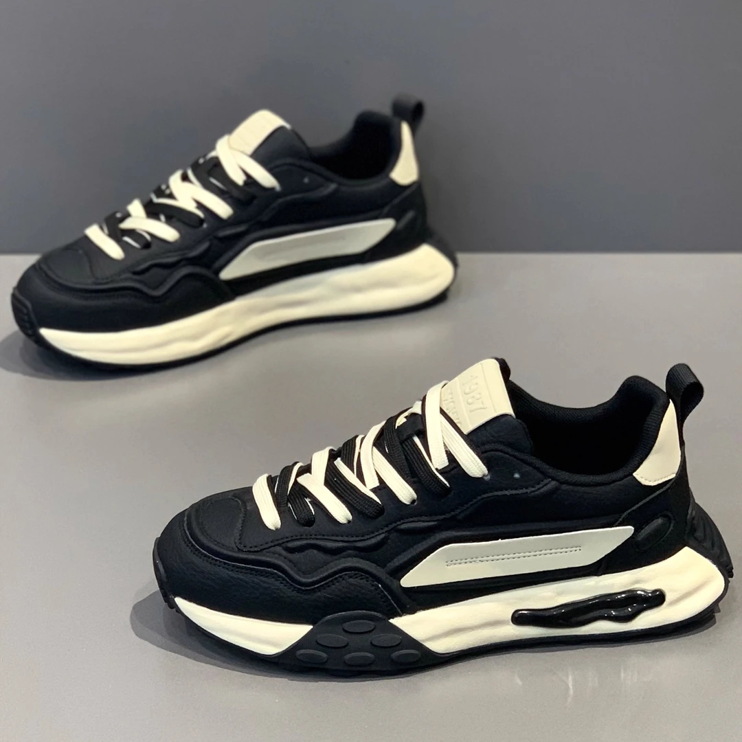 欧式阿甘鞋男2025新款百搭皮面运动休闲鞋防滑软底增高老爹鞋子男