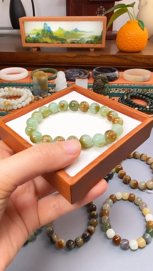 未镶嵌手串和田玉翠底带皮