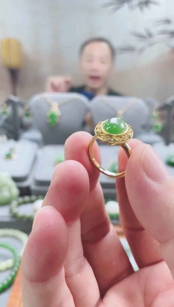 银S925镀金镶嵌戒指和田玉银S925镀金镶嵌 戒指 和田玉