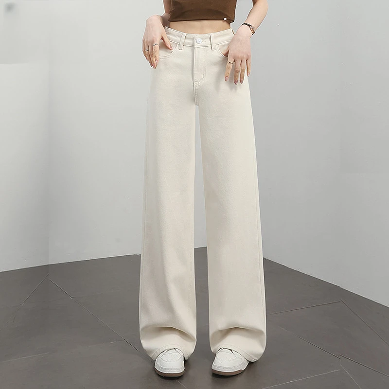 米白色阔腿牛仔裤女2025新款春夏加长拖地裤子宽松慵懒大甩裤显瘦