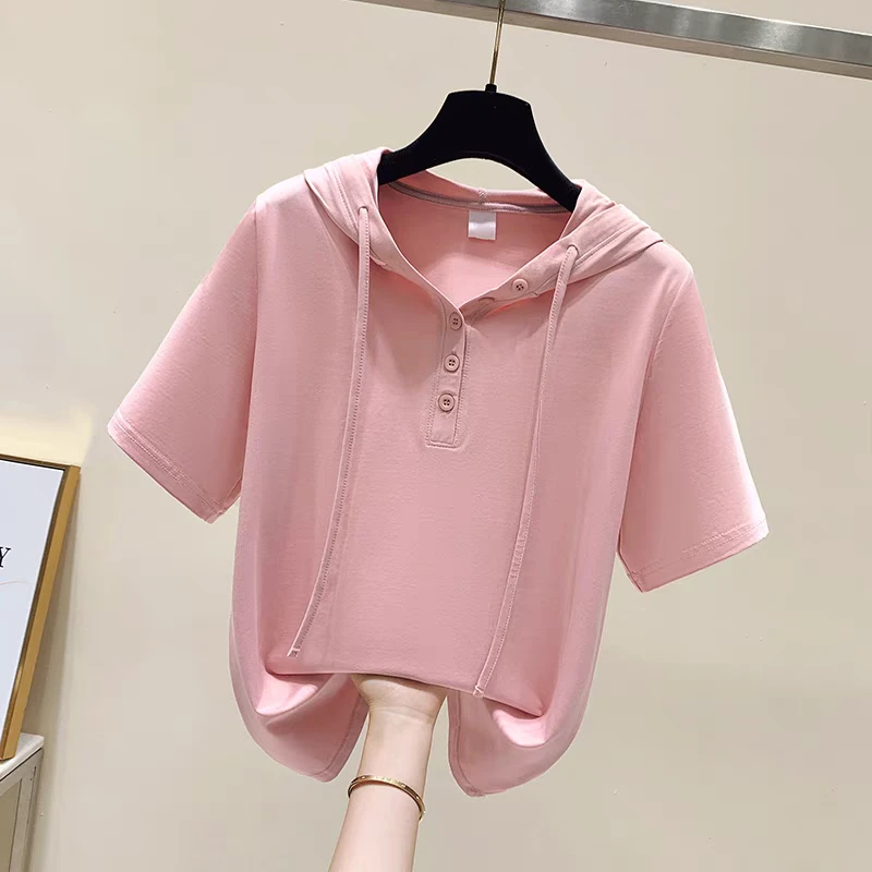 连帽轻职风设计感短袖夏季休闲T恤宽松薄款洋气时尚韩版显瘦上衣