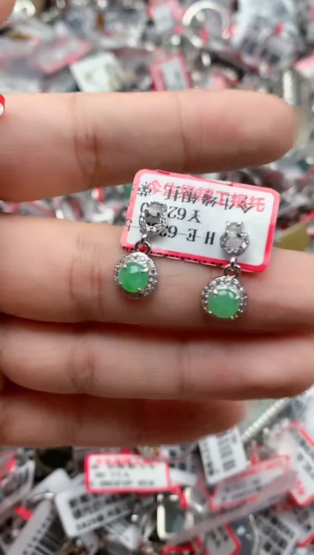 银S925镶嵌戒指翡翠天然A货缅甸翡翠