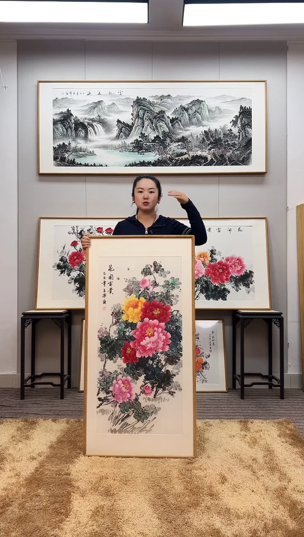 国画手绘牡丹122*62尺寸