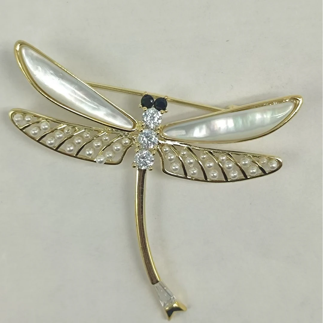 kasiya/卡思雅 铜合金贝壳胸针  精致优雅蜻蜓胸针搭外套开衫