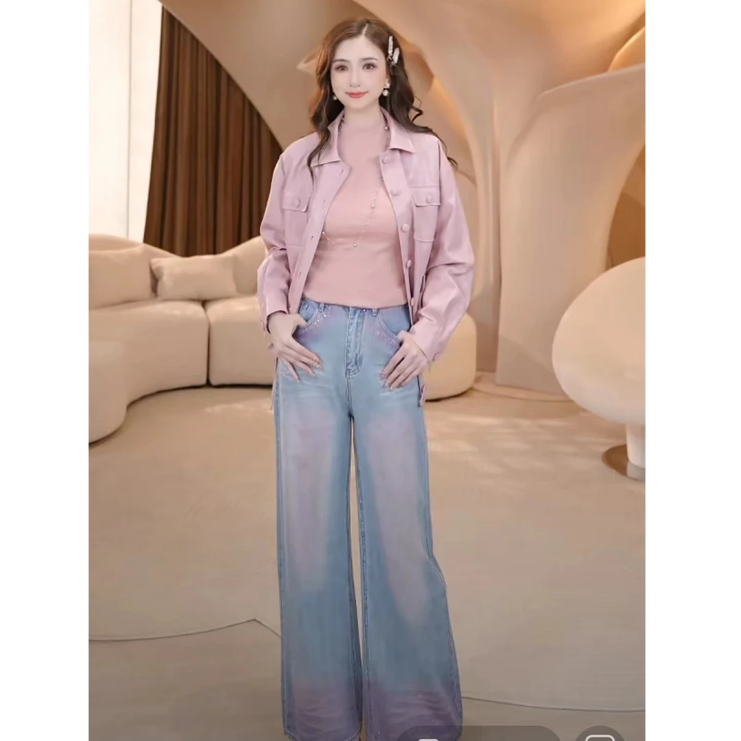 COCO BECCI【腮红裤】渐变氛围感撞色显瘦时尚牛仔裤CFLJC262059