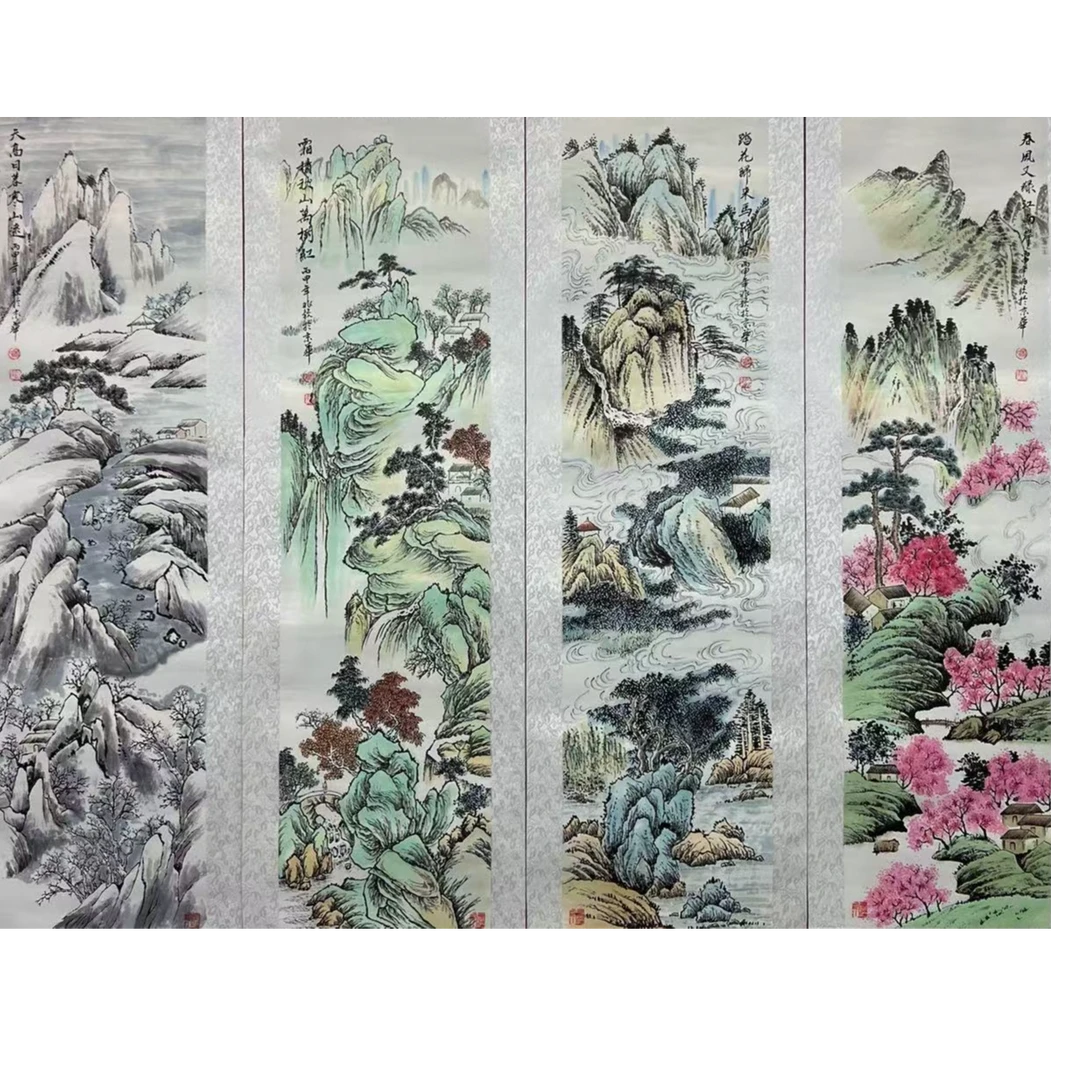 宋老师山水四条屏国画作品