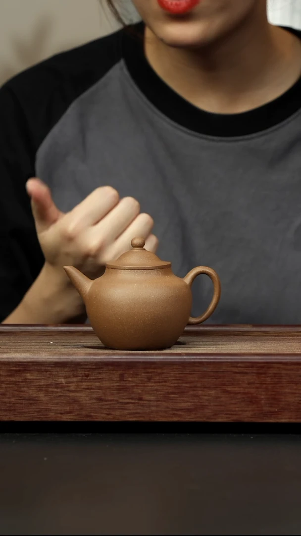 紫砂茶壶芝麻绿 笠帽水平 全手工