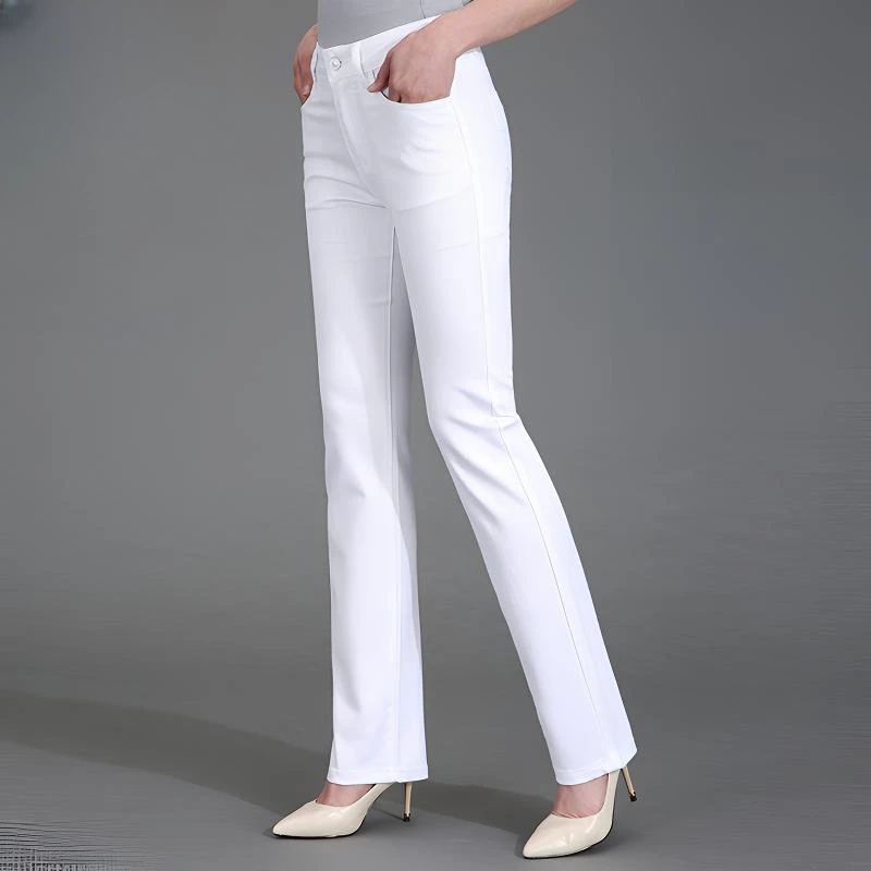 妈妈白色牛仔裤2025冬季加绒高腰直筒裤子宽松新款微喇休闲女裤