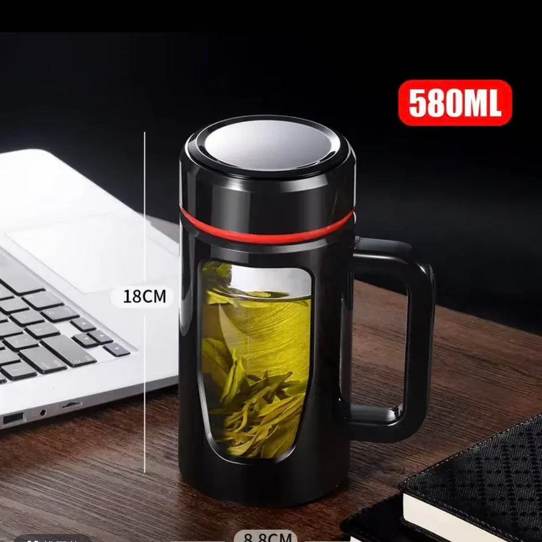 2025大容量办公防爆玻璃杯带把男泡茶杯水杯塑玻杯茶水分离杯子