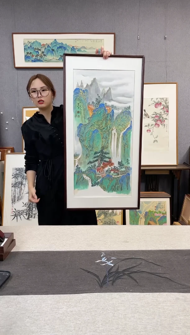 【闪购商品】国画刘玉学-手绘带框作品-53*103-山水