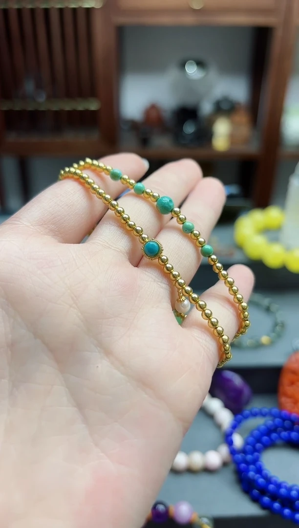 【闪购商品】绿松石手串18K金镶嵌18k金松石双圈 ZX