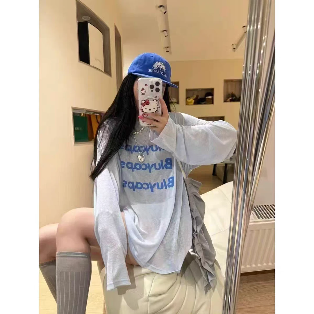 2025夏季新款韩版立体字母印花休闲百搭宽松长袖薄款T恤女ins潮