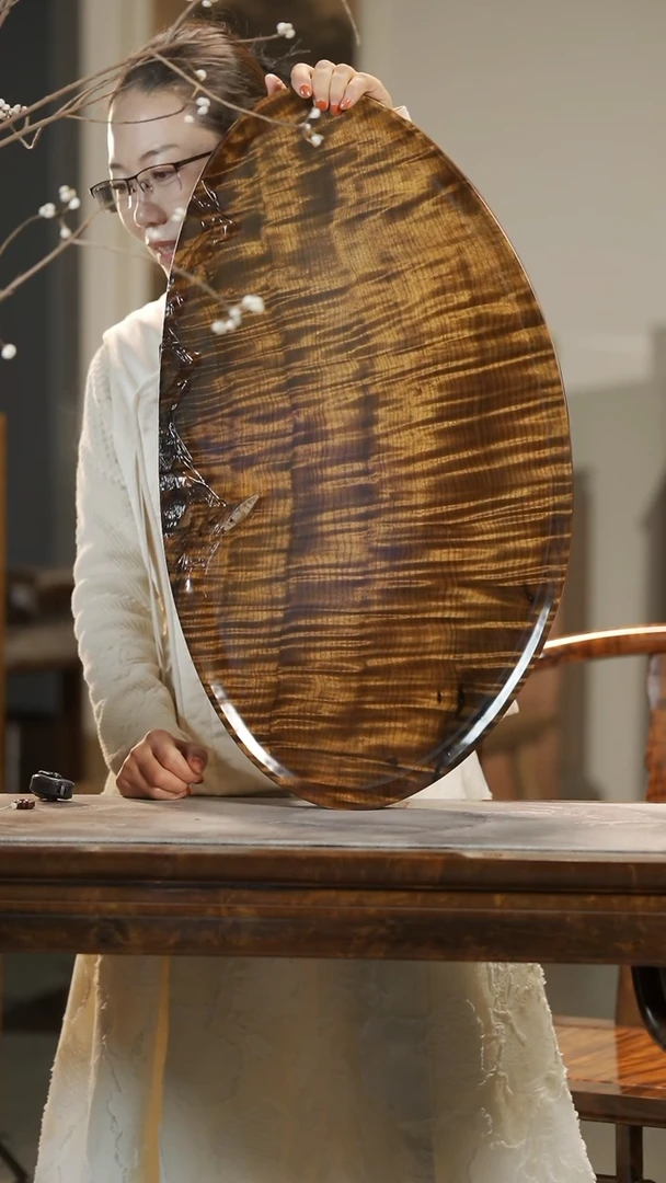 【闪购商品】金丝楠木雕水波纹精品孤舟山水茶盘