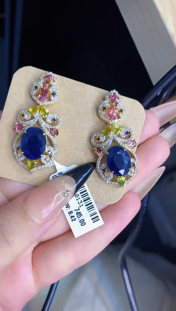 银S925镶嵌耳饰定制蓝宝石楚楚珠宝中古甄选不退换