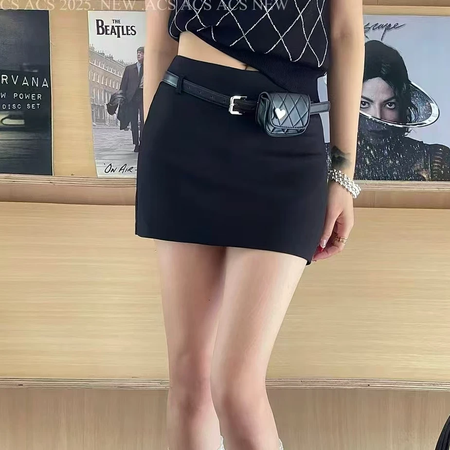高腰包臀半身裙女2025春夏新款韩版纯色显瘦百搭防走光A字短裙