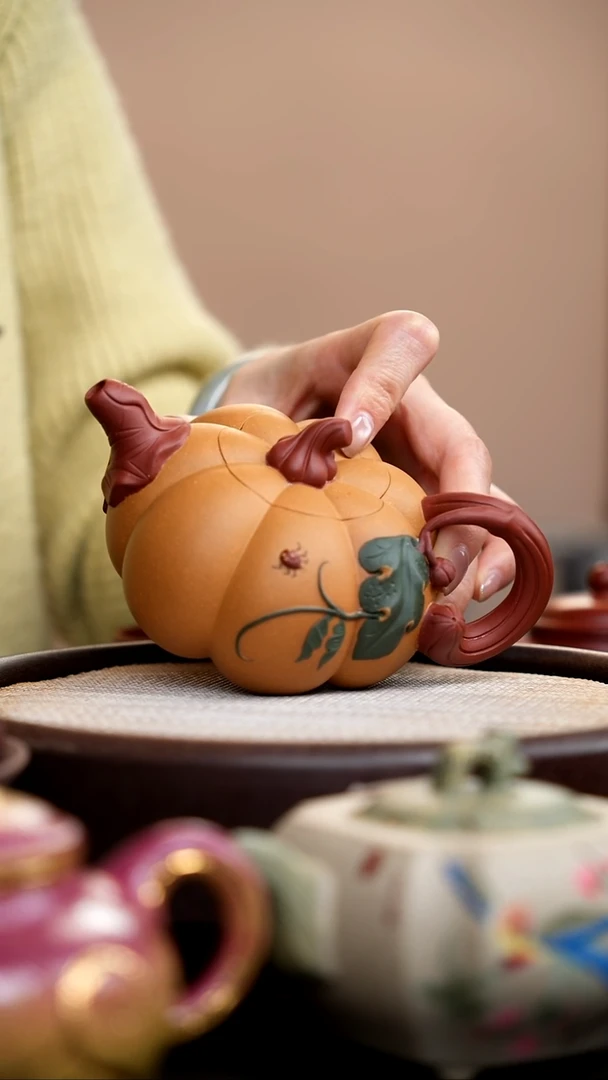 茶壶紫砂黄金段三色南瓜壶