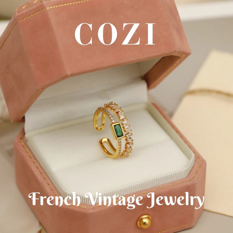COZI 铜合金锆石戒指 蔻姿轻奢指环气质时尚复古小众欧美镶嵌戒指