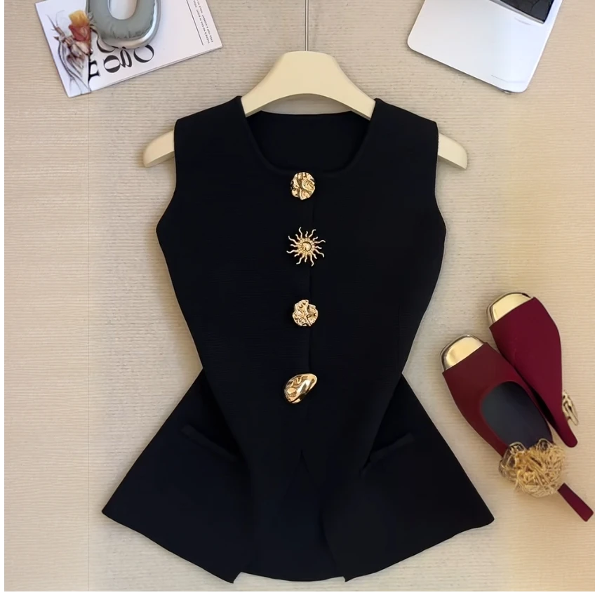 法式小香风气质通勤高级感时尚爆款上衣别致独特无袖背心T恤女秋