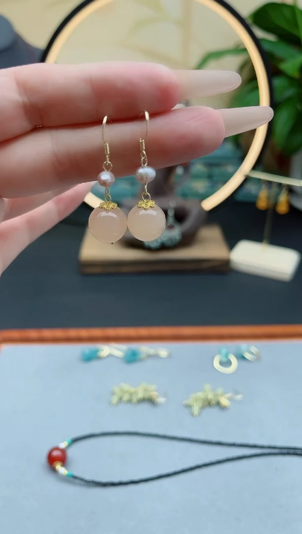 玛瑙/玉髓耳饰银S925镶嵌660