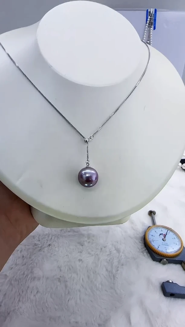 银S925镶嵌淡水珍珠DA紫珠y链12-13 y336