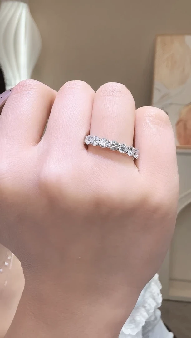 18K金镶嵌实验室培育钻石20分半圈圆钻排戒  13戒围