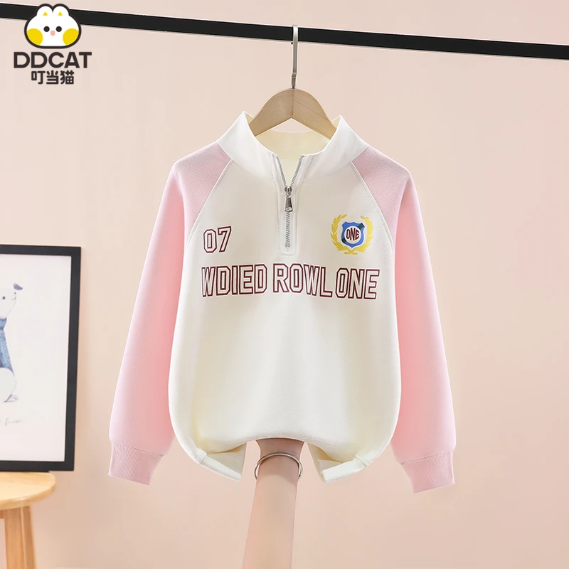 叮当猫女童卫衣春秋2025中大童新款休闲外套儿童洋气立领女孩上衣
