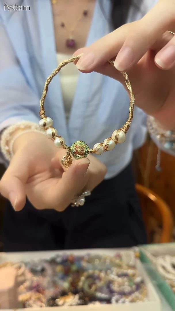 淡水珍珠手镯合金国风手镯