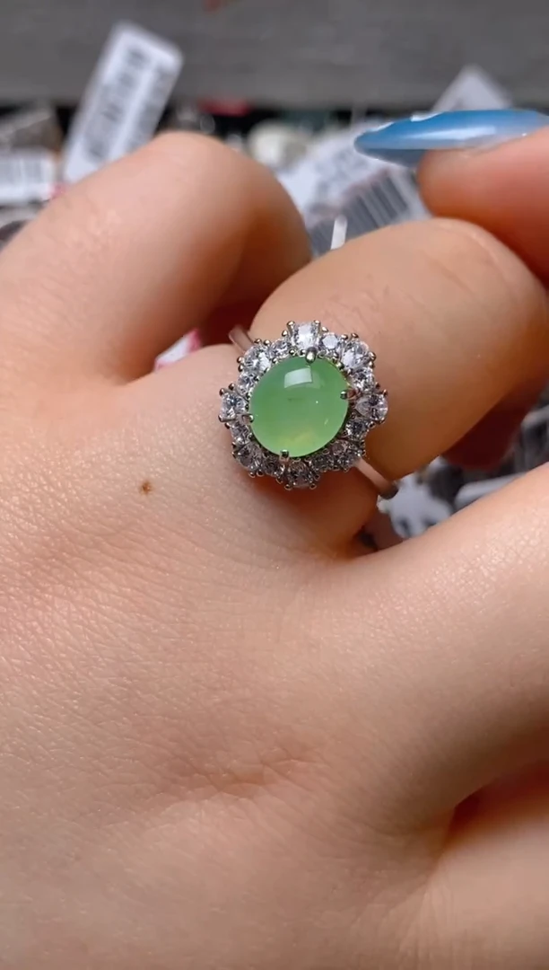 银S925镶嵌戒指翡翠百内无证书