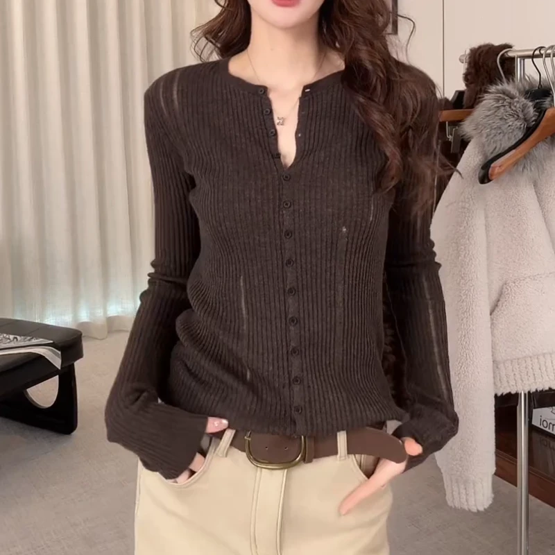 【上朗衫】2026百搭高级秋冬单排扣针织开衫上衣LK2509378